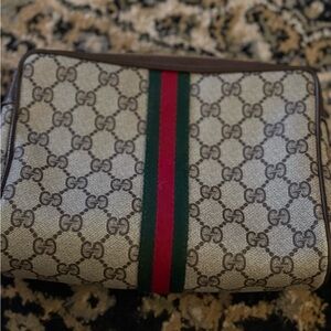 Gucci Beige and Brown Cosmetic bag